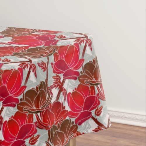 Elegant And Feminine Red Flowers Tablecloth