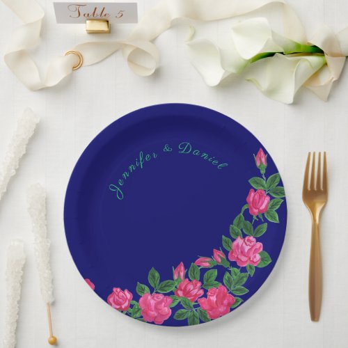 Elegant and floral Royal Blue Paper Plates