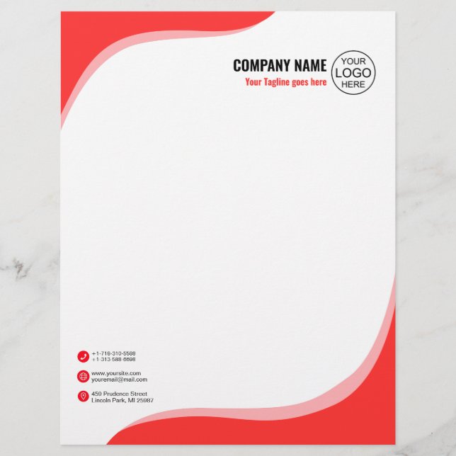 Elegant and fluid red letterhead (Front)
