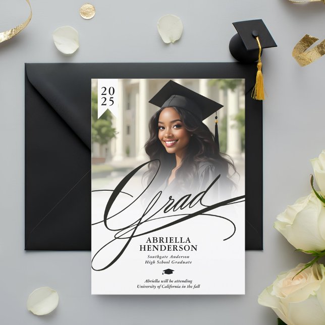 Elegant and Formal Script Graduation Announcement (Elegant Typography Graduation Announcement)