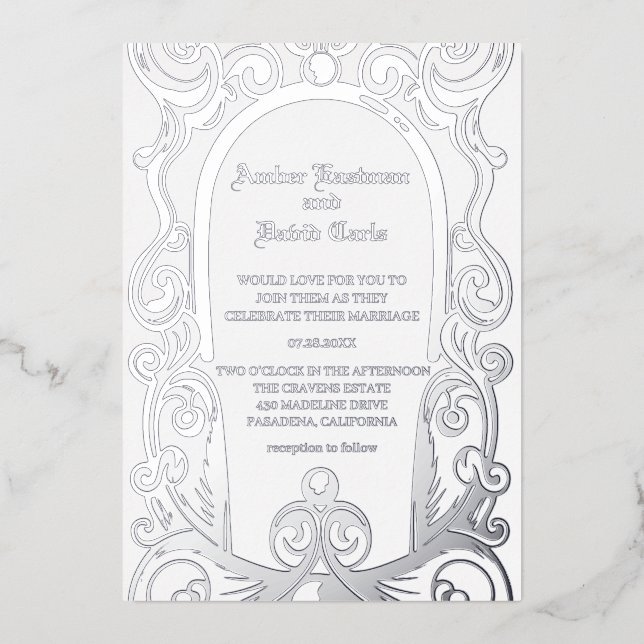 elegant and formal wedding invitation silver foil invitation (Front)