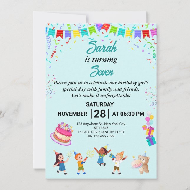 Elegant and Fun Birthday Party Invitation Card (Front)