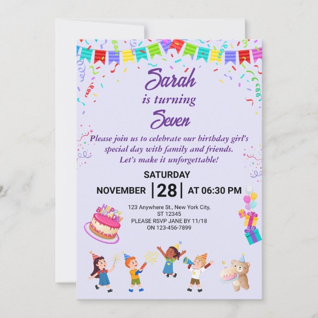 Elegant and Fun Birthday Party Invitation Card (Front)
