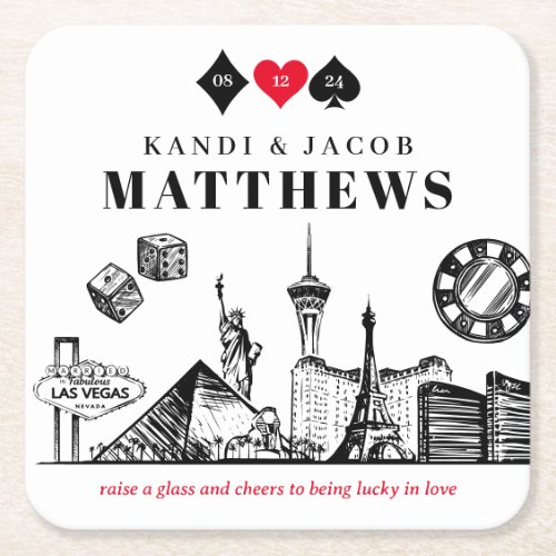 Elegant and Fun Las Vegas Wedding Square Paper Coaster