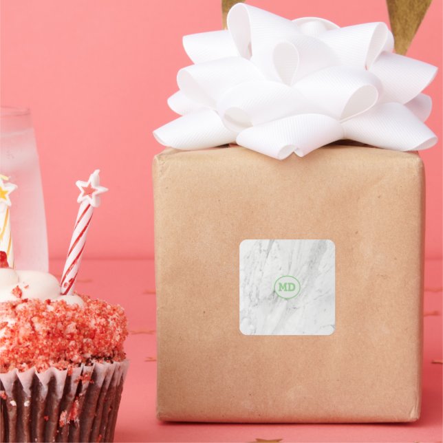 Elegant and Functional Logo Customize White Marble Square Sticker (Party)
