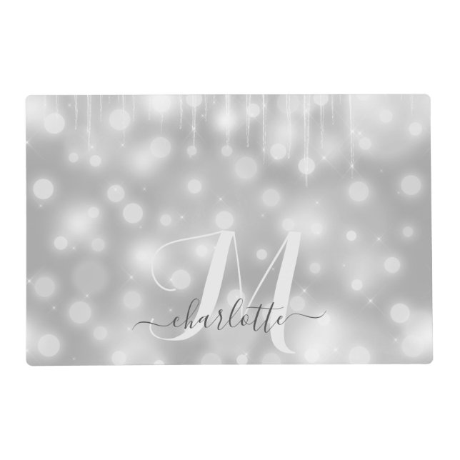 Elegant and Glitzy Gray/Grey Sparkle Placemat (Back)