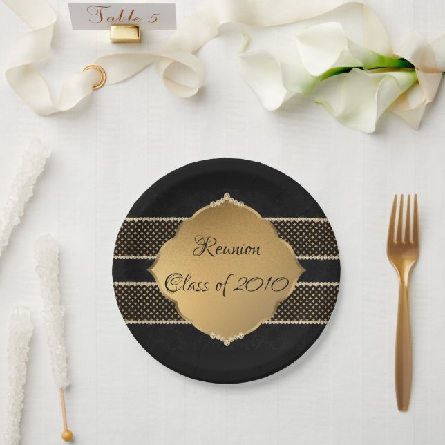 Elegant and Gold and black reunion   Paper Plates (Wedding)