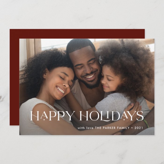 Elegant and Happy Holidays | One Photo Brick Red Holiday Card