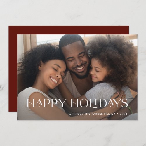 Elegant and Happy Holidays  One Photo Brick Red Holiday Card