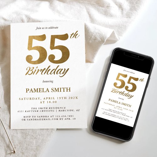 Elegant and luxury classic faux gold 55th birthday invitation