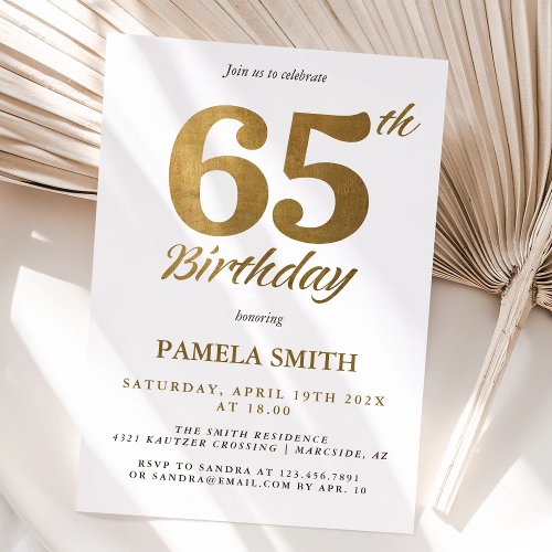 Elegant and luxury classic faux gold 65th birthday invitation