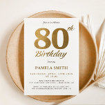 Elegant and luxury classic faux gold 80th birthday invitation<br><div class="desc">Modern 80 years birthday celebration invitation features a design with minimalistic and classic elements. Golden foil effect gives to the design more luxurious style sets the perfect tone for this milestone occasion, which is ideally applicable to invite your guests to the holding event and party. The template allows to edit...</div>