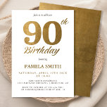 Elegant and luxury classic faux gold 90th birthday invitation<br><div class="desc">Modern 90 years birthday celebration invitation features a design with minimalistic and classic elements. Golden foil effect gives to the design more luxurious style sets the perfect tone for this milestone occasion, which is ideally applicable to invite your guests to the holding event and party. The template allows to edit...</div>