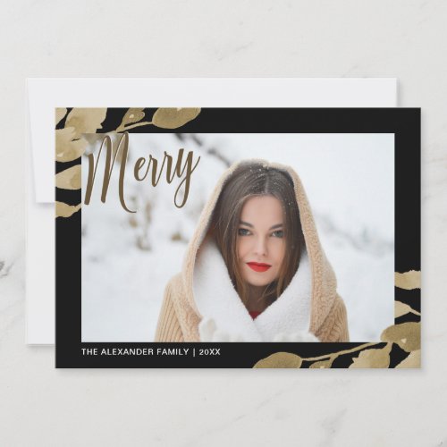 Elegant and Merry Botanical Christmas Photo Holiday Card