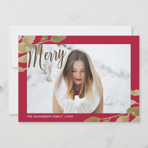 Elegant and Merry Botanical Christmas Photo Holiday Card