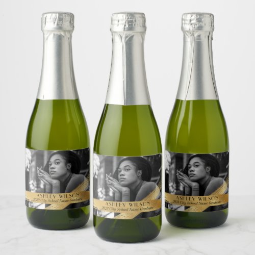 Elegant and Minimal Gold Photo Sparkling Wine Label
