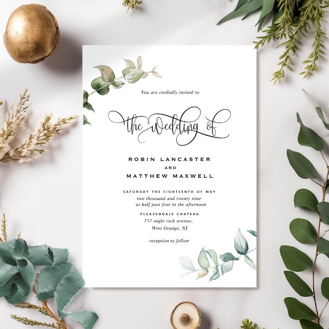 Elegant and Minimal, Greenery Budget Wedding Invitation (Creator Uploaded)