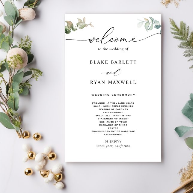 Elegant and Minimal Greenery Wedding Program (Creator Uploaded)