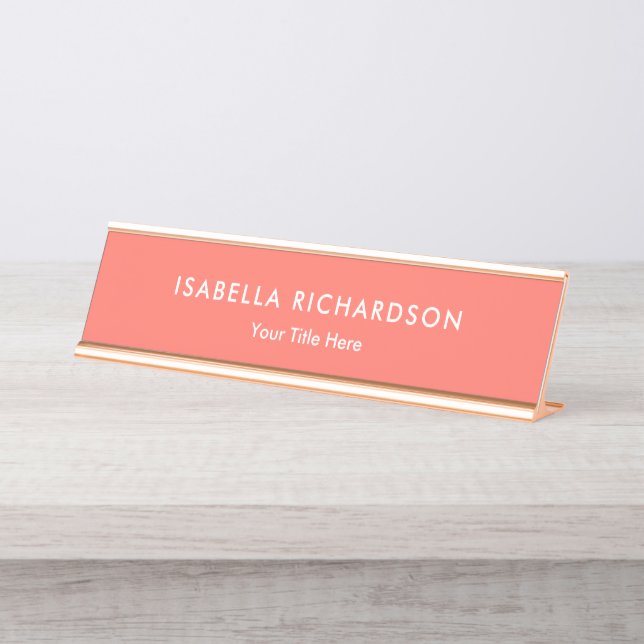 Elegant And Minimalist Coral Desk Name Plate (Front)