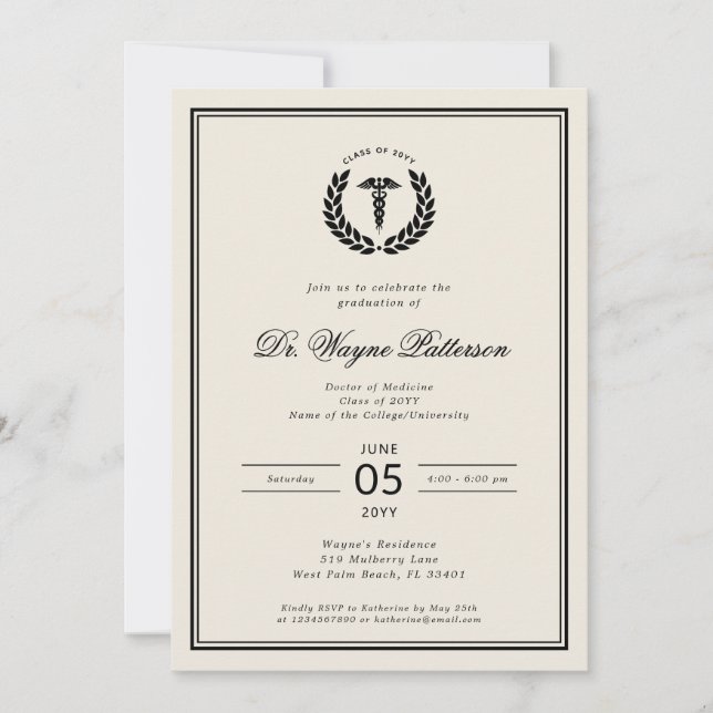 Elegant and Minimalist Medical School Graduation Invitation (Front)