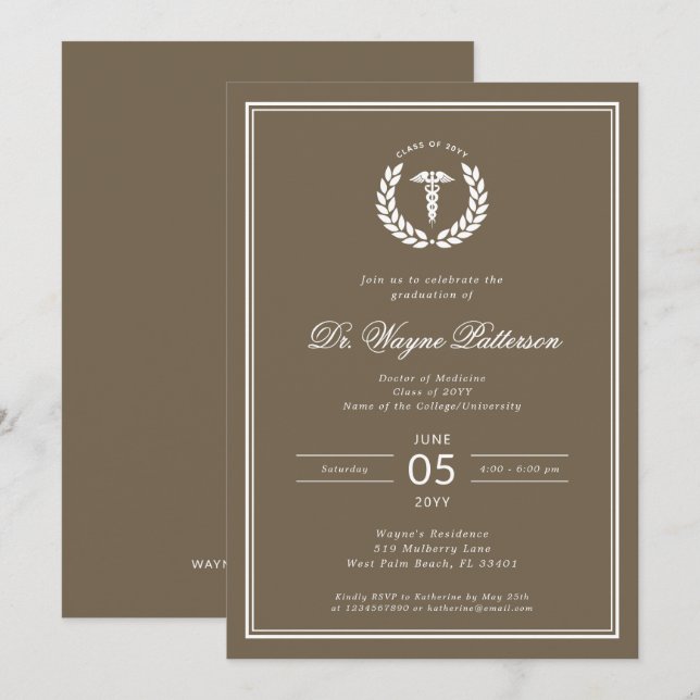 Elegant and Minimalist Medical School Graduation Invitation (Front/Back)