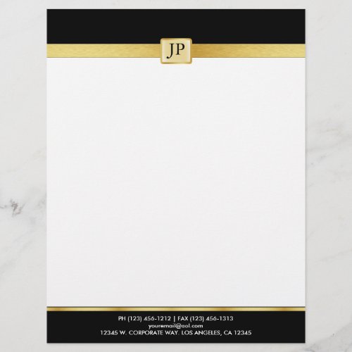 Elegant and Modern black and Gold with Initials Letterhead