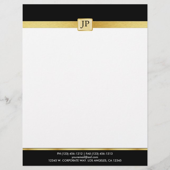 Elegant and Modern black and Gold with Initials Letterhead (Front)