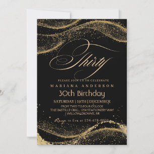 Elegant and modern Black gold 30th Birthday Invita Invitation