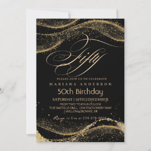 Elegant and modern Black gold 50th Birthday Invita Invitation