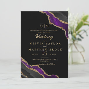 Elegant and modern Black purple Wedding Invitation