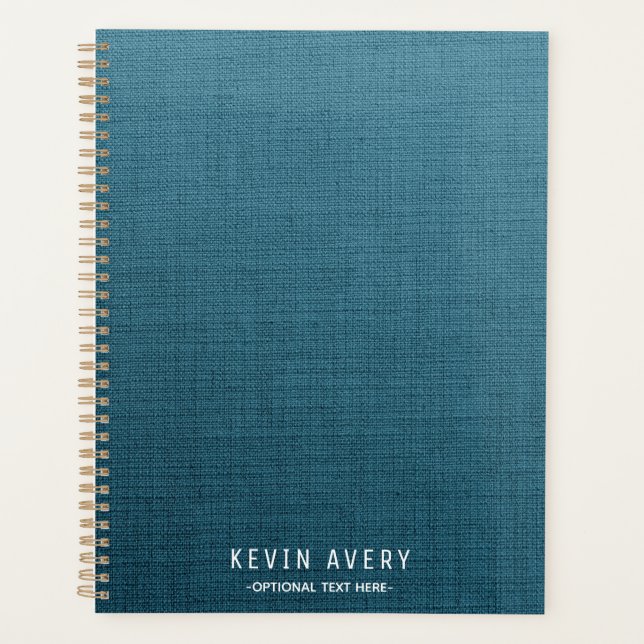 Elegant and modern Blue Linen Texture Planner (Front)