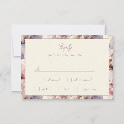 Elegant and Modern Blush and Mauve Flower Wedding  RSVP Card