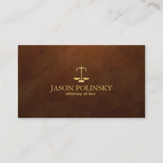 Elegant and Modern Brown Leather Attorney Business Card