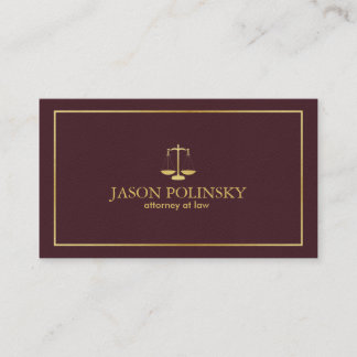 Elegant and Modern Burgundy Leather Attorney Business Card