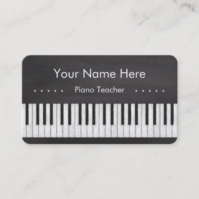 Elegant and Modern Chalkboard Piano Teacher Business Card (Front)