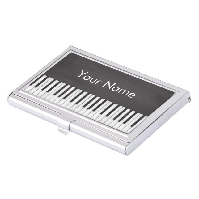 Elegant and Modern Chalkboard Piano Teacher Business Card Holder (Front)