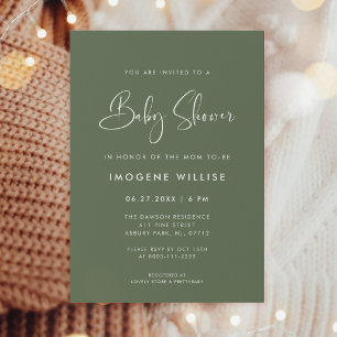 Elegant and modern Dark Sage Green Baby Shower Invitation