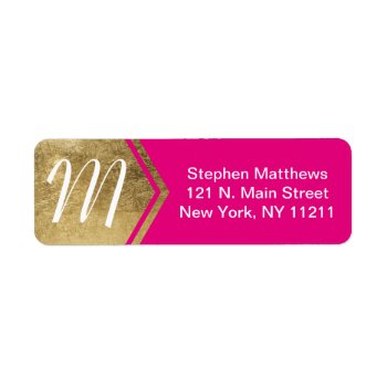 Elegant And Modern Faux Gold & Neon Pink Monogram Label by SimpleMonograms at Zazzle