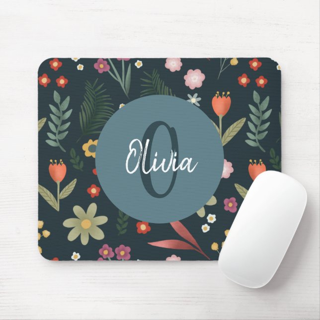 Elegant and Modern Floral Monogram Mouse Pad (With Mouse)