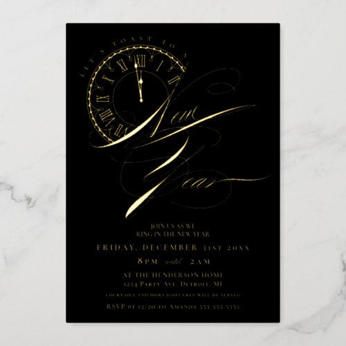Elegant and Modern Foil New Years Eve Party Foil Invitation