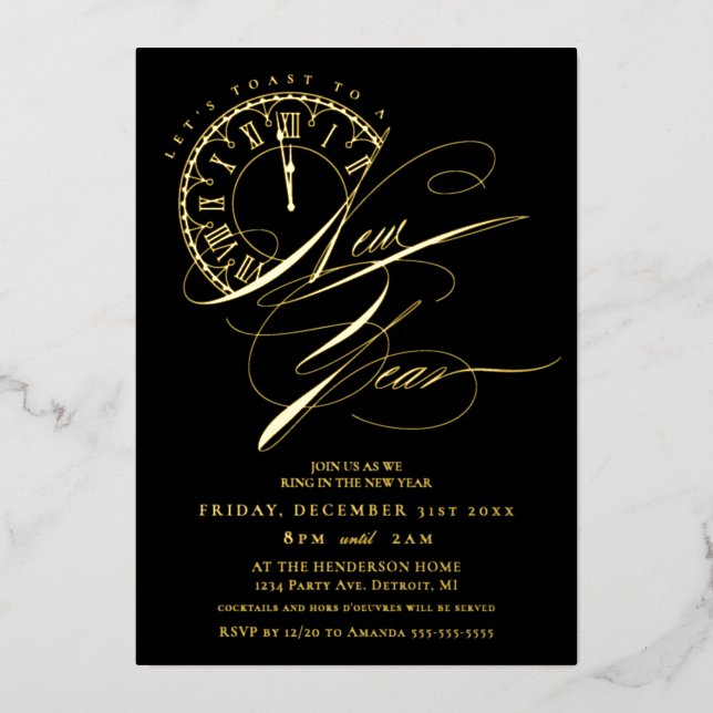 Elegant and Modern Foil New Year's Eve Party Invitation (Front)