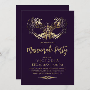 Elegant and Modern Gold Masquerade Party Birthday Invitation