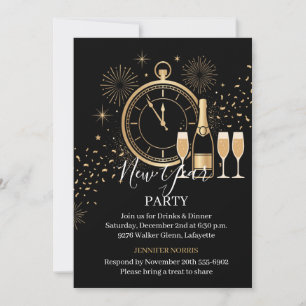 Elegant and Modern Gold New Year's Eve Invitation