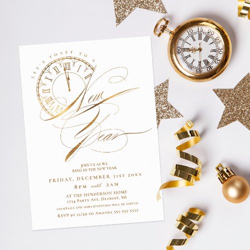 Elegant and Modern Gold New Years Eve Party Invitation