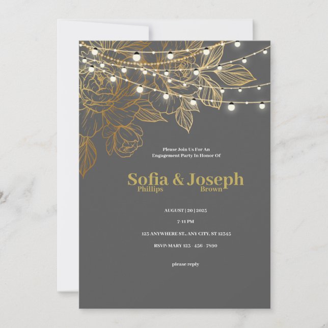 Elegant and modern gray and gold engagement invita invitation (Front)