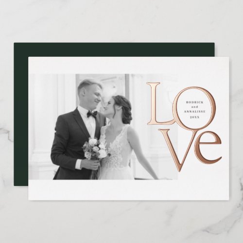 Elegant and Modern Love and Thanks Wedding Photo F Foil Invitation