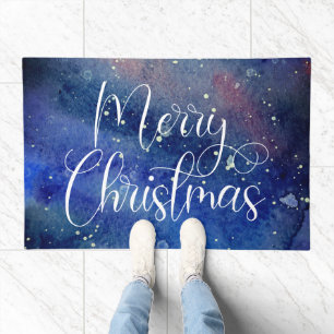 Elegant And Modern Navy Blue Cute Merry Christmas Doormat