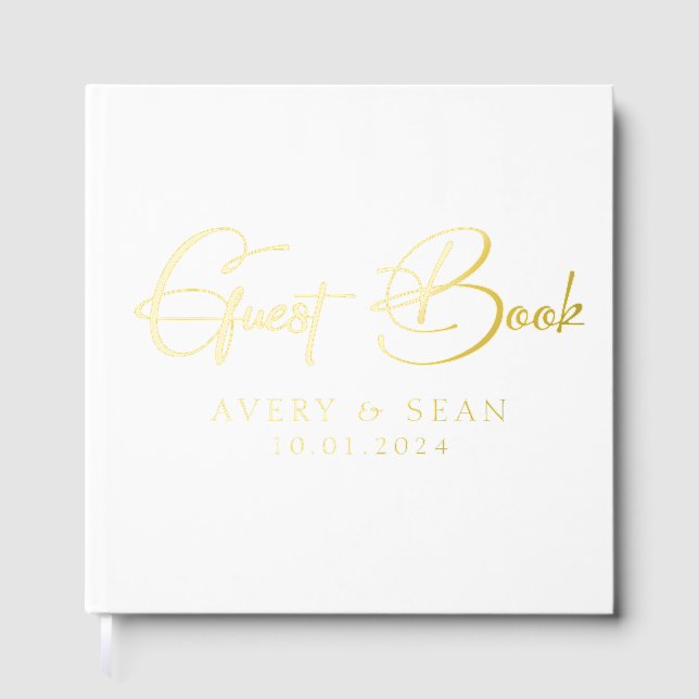Elegant and Modern Personalized Black & Gold Foil Foil Guest Book (Front)