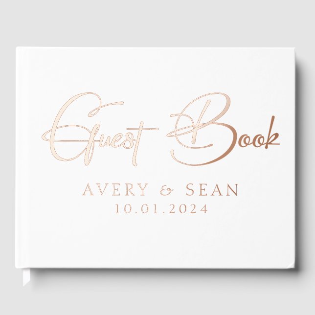 Elegant and Modern Personalized Black & Gold Foil Foil Guest Book (Front)