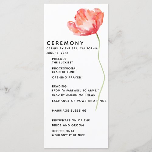 Elegant and Modern Poppy Red Wedding Ceremony Program